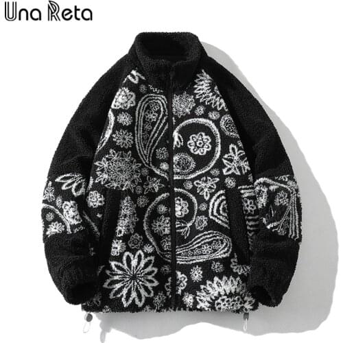 Una Reta S-XXL Winter Mens Coat New Lamb Wool Parka Coat Loose Men Clothing Grain Fleece Mens Jacket Geometry Coat