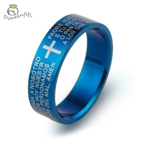 Etch Christian Serenity Prayer Cross Stainless Steel Silver Gold Black Blue Ring Fashion Jewelry Band Ring Size 7 To 11 for Man