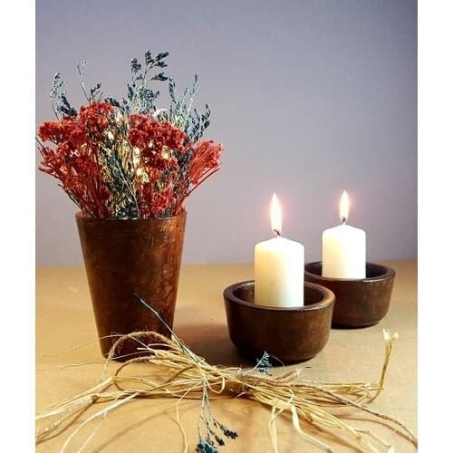 AYS Design Decorative Concrete Candle Holder Set 3'lü