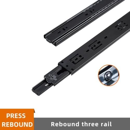 Black Cold Rolled Steel Rebound Three Tracks Drawer Track Rail Sliding Three-Section Cabinet Slides Furniture Hardware