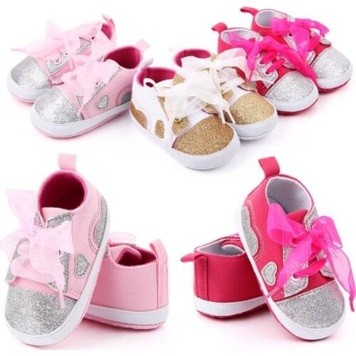 NEW Baby Girls Sneakers Casual Breathable Anti-Slip Sequins Ribbon Heart Printed Comfortable Soft Soled Sneakers323