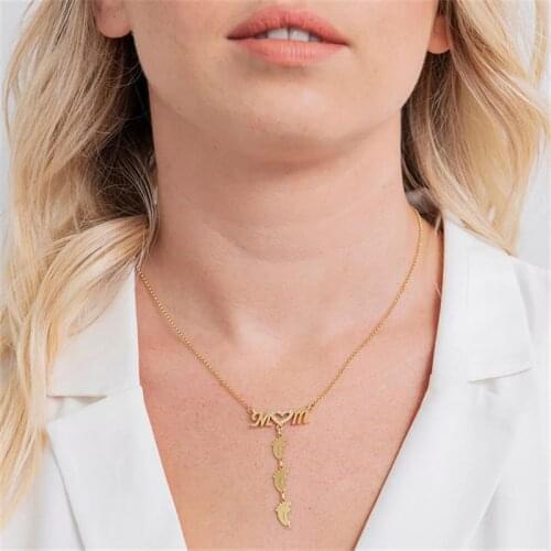 Europe And The United States Personalization English 2021 Mothers Day The Family Stainless Steel Pedal Feet Diamond Necklace