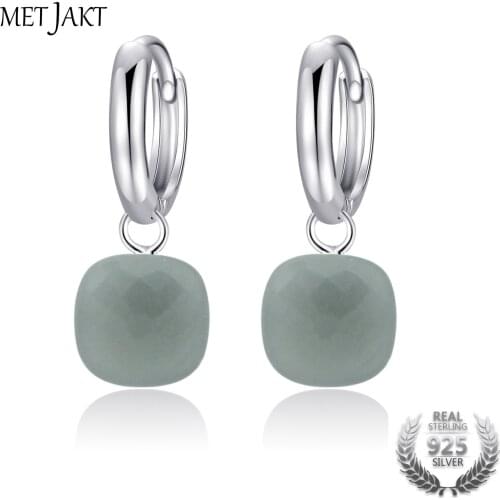 MetJakt Classic Womens Occasions Fine Jewelry Natural Gray Agate Drop Earrings Solid 925 Sterling Silver Pendant Earring