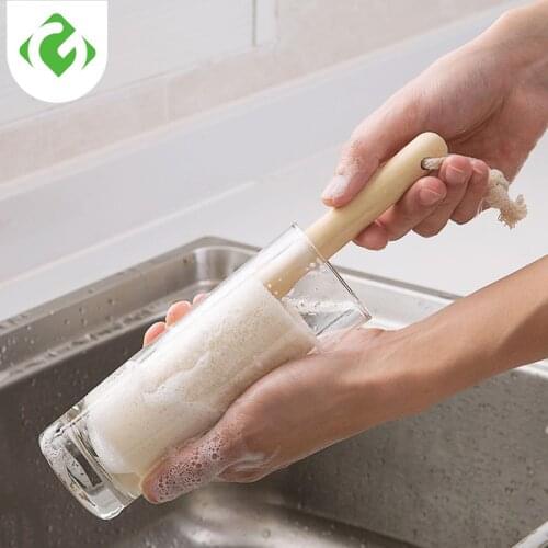 Natural Loofah Cup Brush With Wooden Handle Kitchen Washing Cleaning Brush Non-toxic Cleaning Bottle Brush Home Cleaning Tool