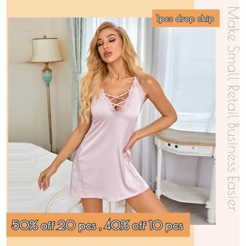 Silk Night Dress Sexy Backless Sleepwear Wholesale Women Lingerie Lace Robe Wedding Gift CT6070