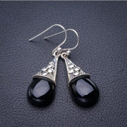 StarGems Natural Black Onyx Handmade 925 Sterling Silver Earrings 1.5" E1849