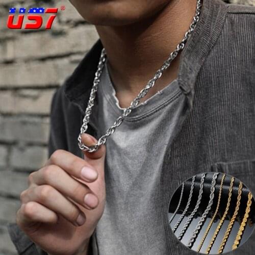 US7 Rope Chain Necklace Width 3mm 4mm 5mm Stainless Steel 316L Twisted Chains and Necklaces For Men&Women Fashion Jewelry Gift