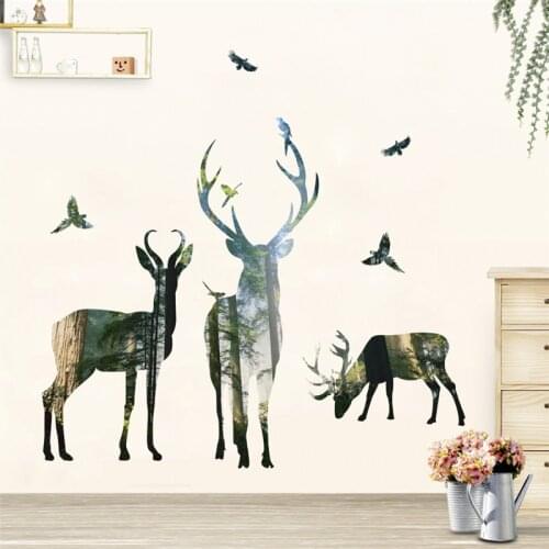 View Moose Wall Stickers For Kids Room Bedroom Home 3D Decoration Cartoon Elk Animal Mural Art Diy Safari Wall Decal