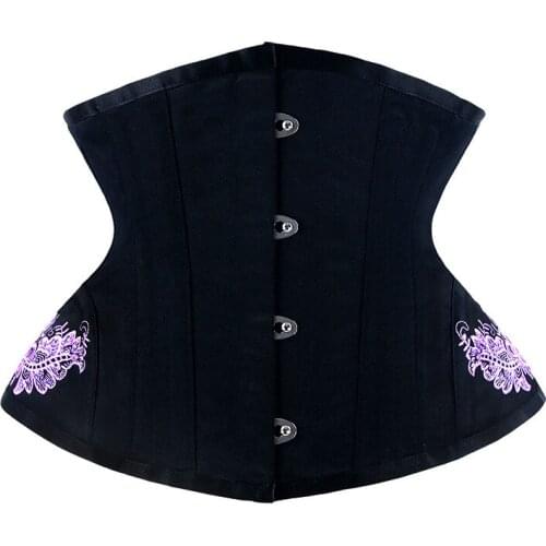 Embroidery Short Corset Tops Short Bustier Underbust Bodice Women Black Corselet Waist Cinchers Lace Up Girdle