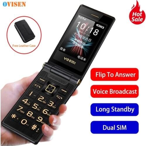 YEEMI M2 Senior Flip Phone 3G WCDMA Dual SIM Cellphones 2.8" Dual Screen Cheap Mobile Phone Free leather case
