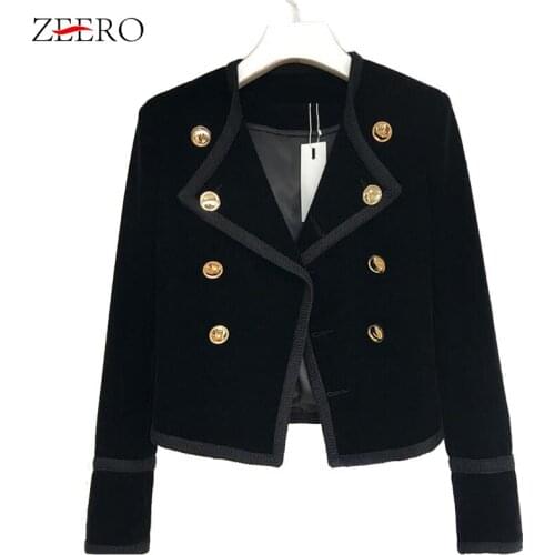 Runway Women Notched Collar Plus Size Short Jacket Coat 2019 Autumn Winter Double Breasted Suit Female Velvet Black Slim Outwear