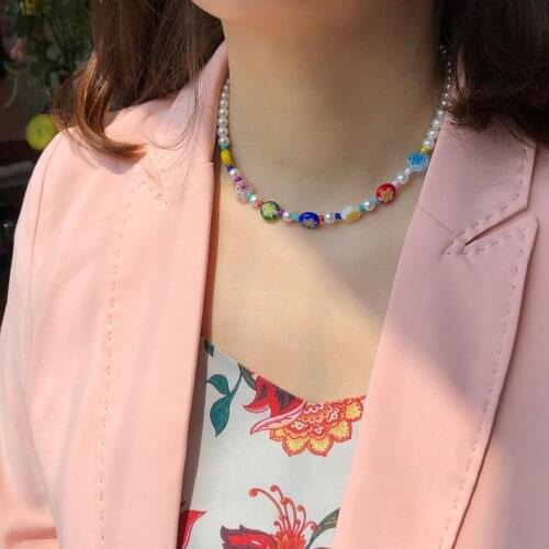 Fashion Sweet Colorful Glass Beaded Collar Seed Beads Strand Neck Chains Women Imitation Pearls Short Choker Party Jewelry Gift
