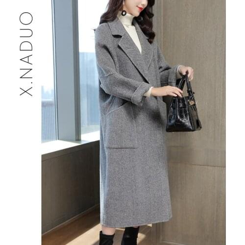 Wool coat womens 2021 new medium and long albaca loose zero cashmere double-sided coat womens off-season