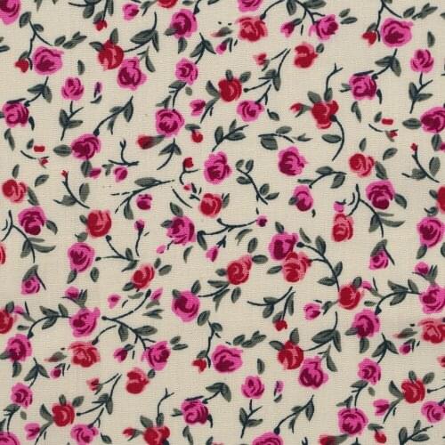 1 yard Cotton Poplin Fabric for sewing pathwork, dress, cloth, bedding - Red small rose on white background