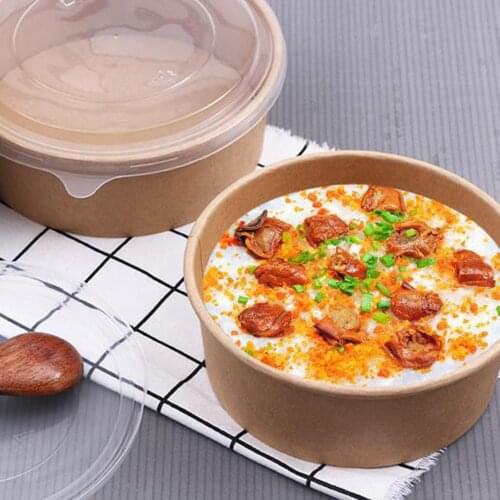 10Pcs Disposable Round Bowl Meal Food Box Picnic Container Paper Bowl with Lid Disposable Round Shape Bowl Tableware Kitchen