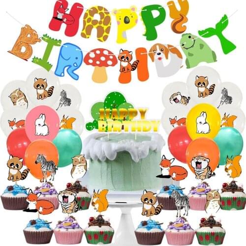 10pcs Jungle Animal Forest Cartoon Animal Theme Birthday Party Decoration Balloon Tiger Rabbit Panda Print Latex Balloons globos