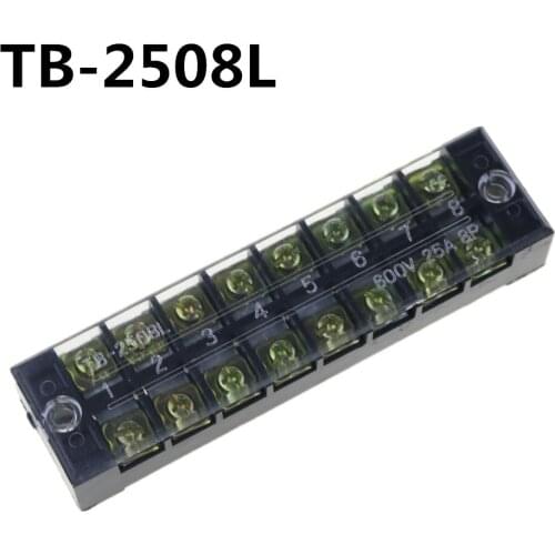 2PCS 600V 25A 8 Positions Screw Electric Wire Connection Barrier Terminal Strip TB-2508
