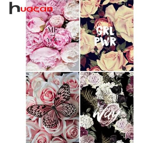 Huacan Diamond Painting Flower Rose Full Drill Diamond Embroidery Mosaic Butterfly Wall Decor Home Decor