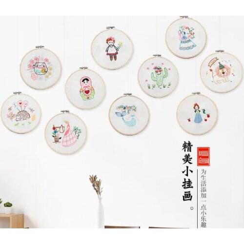 15x15cm bamboo hoop cartoon animal Ribbon embroidery kit flowers small pictures fabric embroidery needlework home decoration