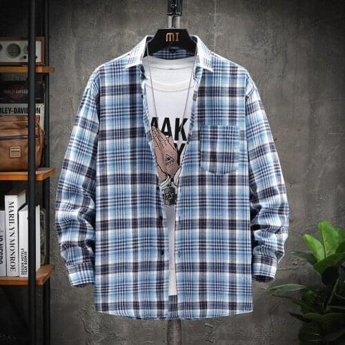 Mens Plaid Shirts Blouse Top Long Sleeve Pocket Slim Fit Shirts Men Dress Camisa Masculina