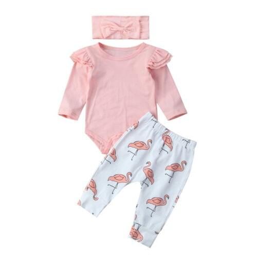 Xmas Newborn Baby Boy Girl Bodysuit +Pants Legging +Headband 3pcs Outfit Set Clothes Size 0-24M