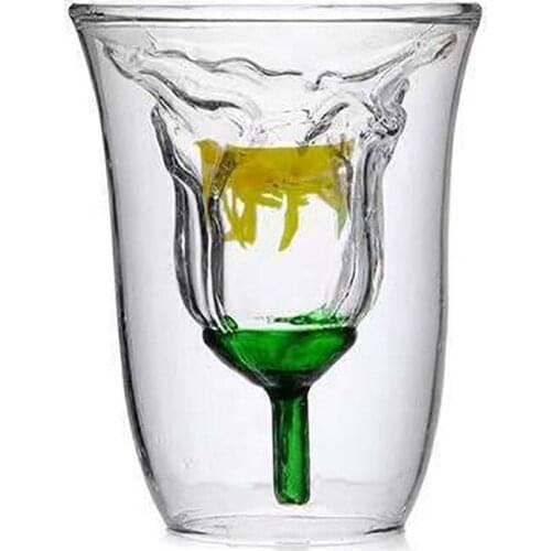 Bodum Design Rose Shape Double Wall Copo Gafas Vetro Bilayer Wine Glass Cocktail Flip Liquor Cup Vaso Bar Lover Gift ZM1111