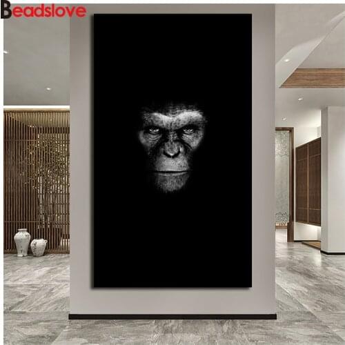 Big SIze Diy Diamond Paintings Black Monkey Painting Rhinestone Diamond Embroidery Cross Stitch Needlework Diamond Pattern