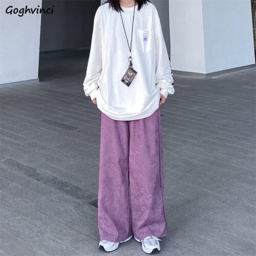 Pants Womens Solid Oversize Couple Loose Big Pockets Harajuku 2020 Autumn New Arrival Straight Trousers Full Length Casual Chic