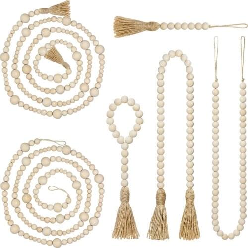 Wood Bead Rattan Macrame DIY Rustic Tassel Country Wall Hanging Garlands Kits Tassels Boho Gift Natural Style Home Decoration