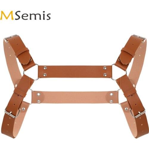 Men Sexy Harness Belt Top Nightclub Homme Cosplay Restraints Chest Muscle Belt Punk Gothic Wetlook PU Leather Body Strap Costume