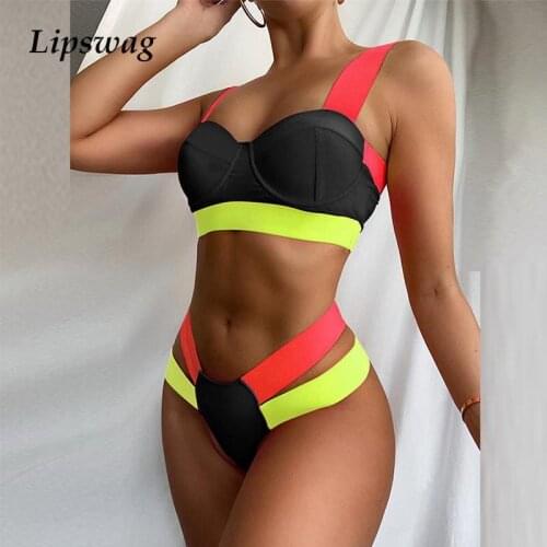 Women Underwire Push Up Bikini Set Swimsuits 2021 Summer Fashion Biquini Swimwear Patchwork Colorful Bandage Bikini Bathing Suit