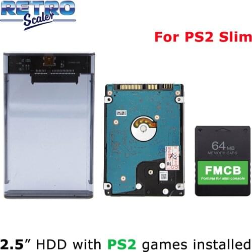 FMCB 8MB/16MB/32MB/64MB for PS2 Slim +2.5'SATA Hard Disk 320/500GB/1/2TB with PS2 games Installed +Transparent Black Case