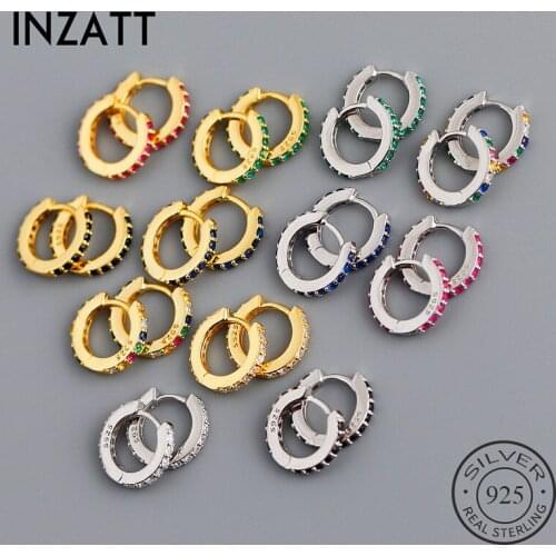 INZATT Real 925 Sterling Silver Zircon Geometric Hoop Earrings For Fashion Women Bohemian Fine Jewelry MInimalist Accessories
