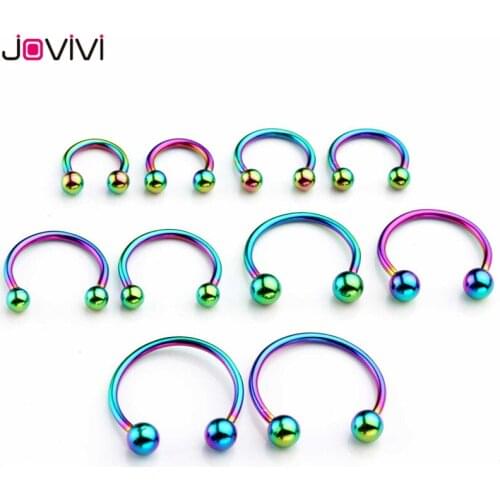 Jovivi Newest 10pcs 16G Stainless Steel Horseshoe Hoop Circular Barbells Earrings Cartilage Helix Septum Nose Lip Rings 6mm-14mm