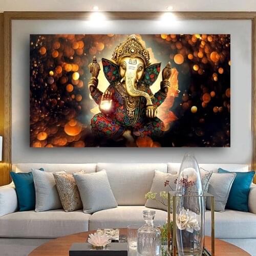 Indian elephant head god Ganesha canvas painting wall art posters and pictures for living room bedroom decoration frameless