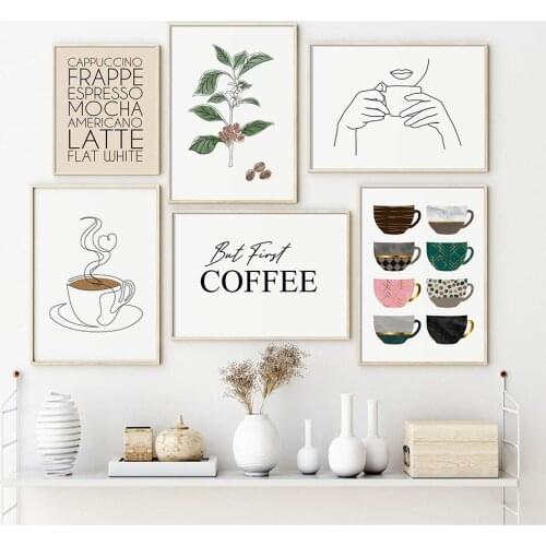 Coffee Art Print Canvas Painting,Kitchen Gallery Drink Wall Picture, Minimalist Line Posters,Modern Home Decor