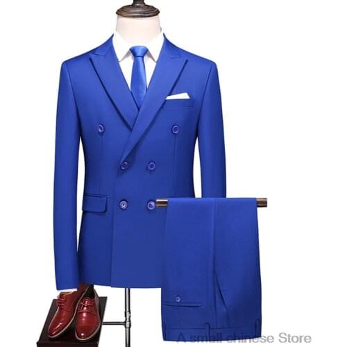 Wedding Suit men groom 2 Pieces set dress Blazer+Pants Double-breasted casual Suit male Formal Costume Homme Large Size 6XL-M