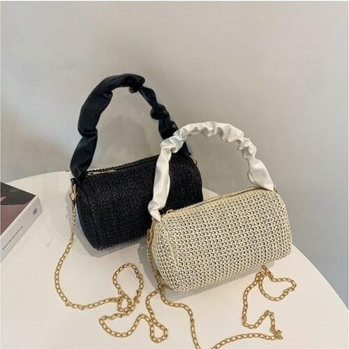 Summer Fashion Straw Crossbody Bag For Women Shoulder Bag Cylinder Shape Tote Bag Girls Casual Messenger Bag Simple Travel Pack