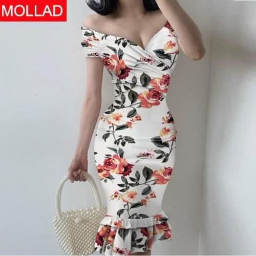 Cross-Border 2021 Summer New European and American Elegant Wrapped Chest Slim Hip Lotus Leaf Dress