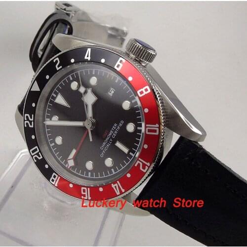 41mm Corgeut GMT mens watch black dial luminous rotating Bezel sapphire glass Automatic movement wrist watch-CA18