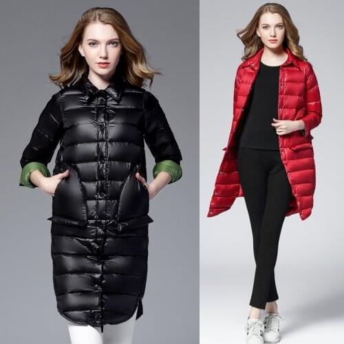 New Women White Duck Down Coat Winter Female Padded Long Down Jackets Slim Solid Long Sleeve Parkas Candy Color Thicken Outwear
