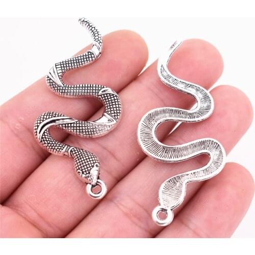 54*24mm 5pcs/lot Antique Silver Plated Snake Charm Pendants For Making DIY Handmade Jewelry