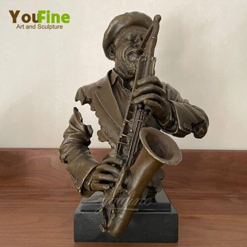 Saxophone Player Bronze Sculpture Male Busts Bronze Statues Bust of a Black Musician Playing the Saxophone Crafts For Home Decor