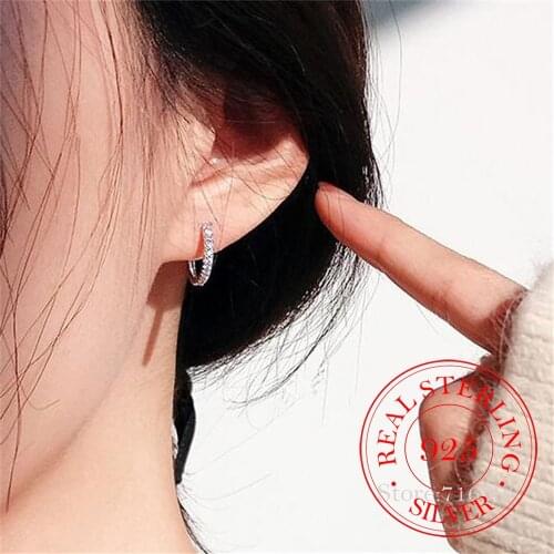925 Sterling Silver Earrings Sparkling Single Row Zircon Stud Earrings For Women brincos oorbellen pendientes