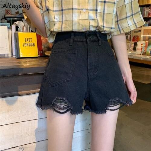 High Waisted Shorts Women Harajuku Hole Chic Denim Korean Tassel Summer Basic Teens Streetwear Fashion Hot Ladies Clubwear New