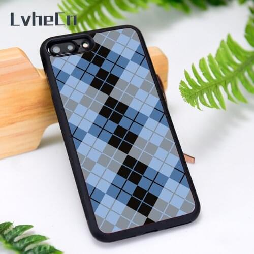 LvheCn Silicone Rubber Phone Case Cover for iPhone 6 6S 7 8 Plus X XS XR 11 12 Mini Pro Max Blue Argyle