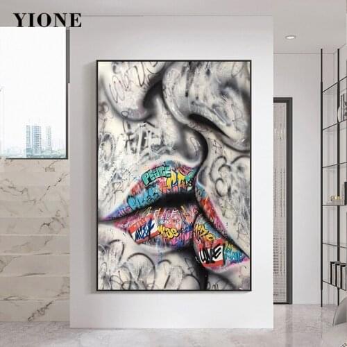Street Graffiti Art Abstract Canvas Prints Painting Custom Lover Kiss Statue Fist Letters Posters Home Decor Picture on the Wall