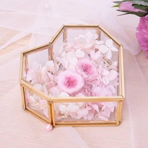 Vintage Heart-shaped Wedding Ring Box Storage Box Glass Terrarium Jewelry Box Greenery Glass Ring Bearer Succulent Ring Box