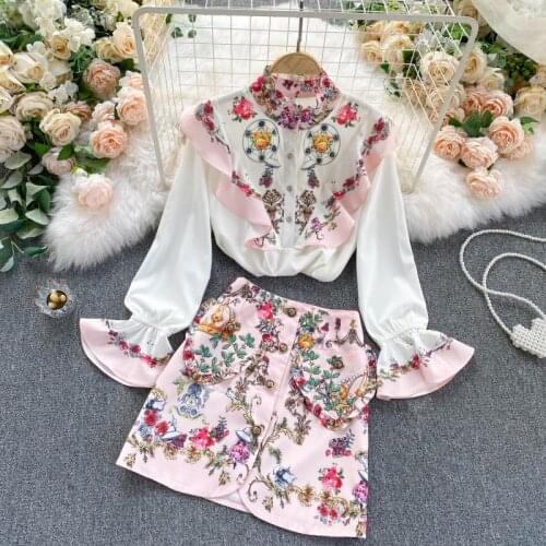 Womens Spring Summer Runway Fashion Floral Print 2 pcs Dress Female Chic Travel Vintage Party Dress TB1828