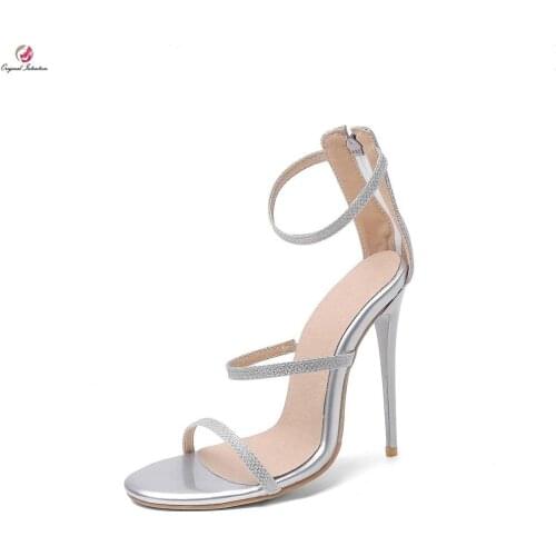 Original Intention Sexy Popular Concise Sandals Woman Gold Silver Black Open Toe Stiletto High Heels Elegant Party Shoes Female